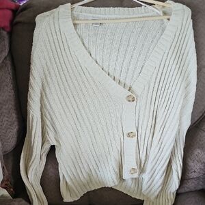 American Eagle Outfitters Light Cream Button-Up Cardigan